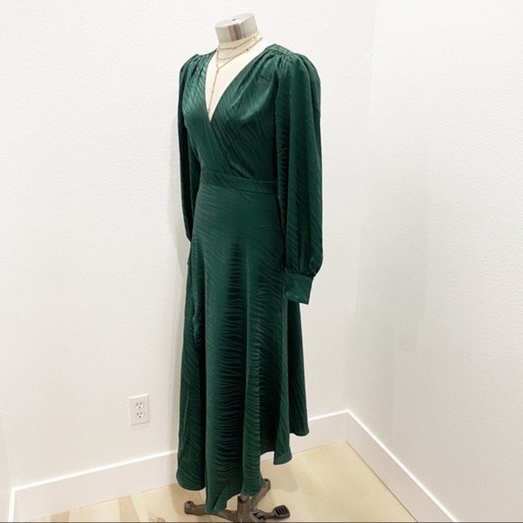 RONNY KOBO Estelle Forest Green Animal Print  V Neck Maxi Dress w/ Slit NWT S - Picture 4 of 11